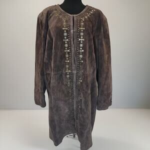 NWT Vintage Pamela McCoy Genuine Suede Leather with metal embellishments Coat.